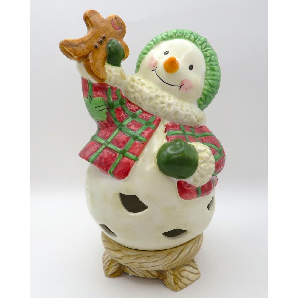 BICO Snowman Tealight Candle Holder Ceramic Christmas Gingerbread Holiday Decor